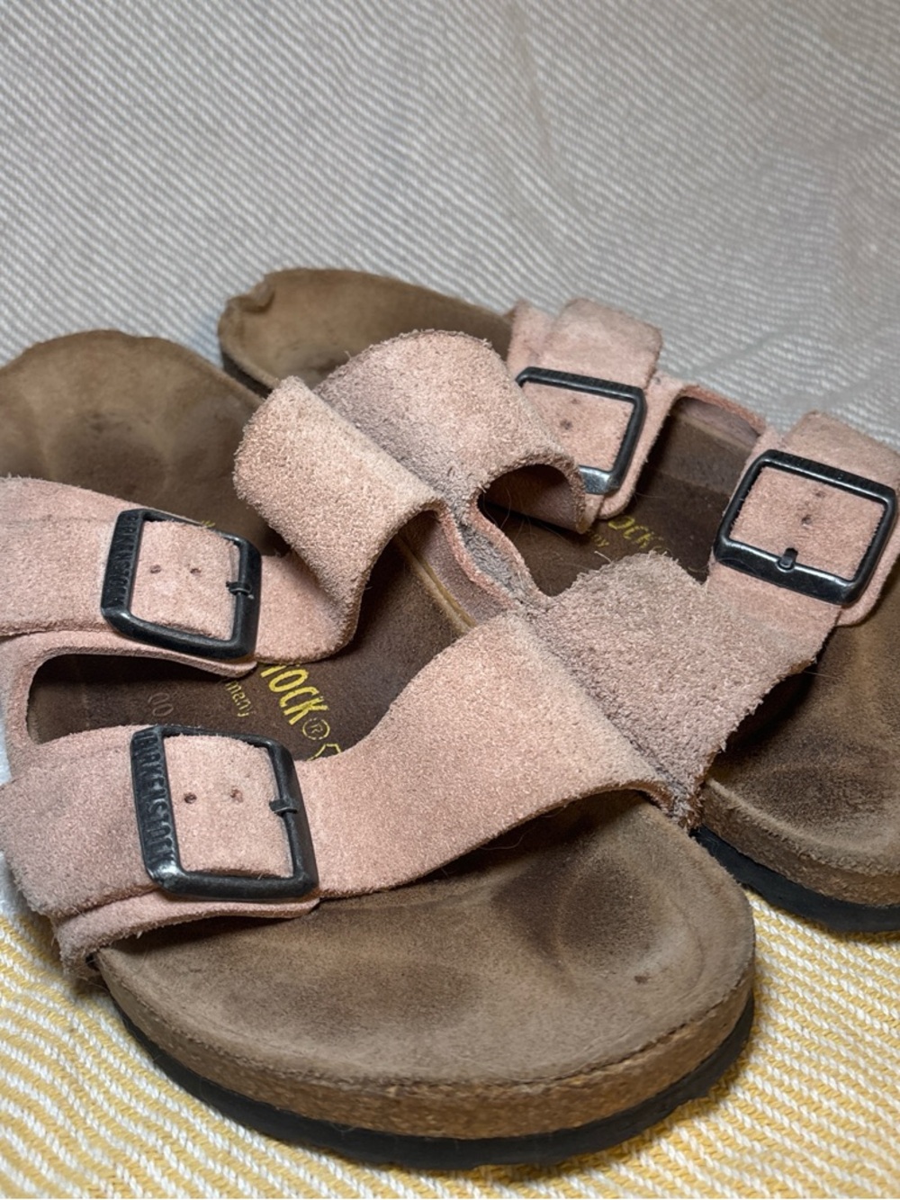 Pink Suede Double Strap Sandals with Buckles